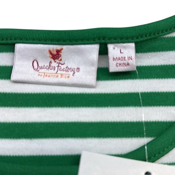 New Quacker Factory by Jeanne Bice Green White‎ Embellished 3/4 Sleeve Top Large - Picture 2 of 6
